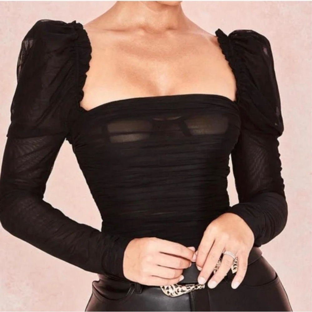 House of CB Black Sheer Long Sleeve Blouse